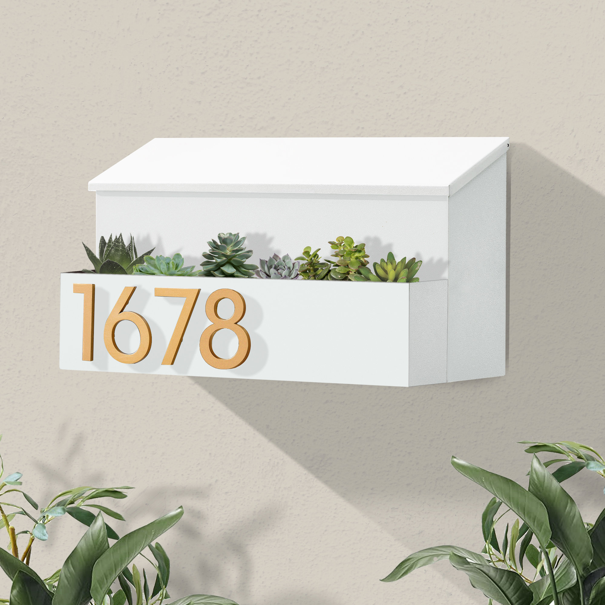 The Garden Wall Mounted Steel Mailbox, Yes, Brass, White