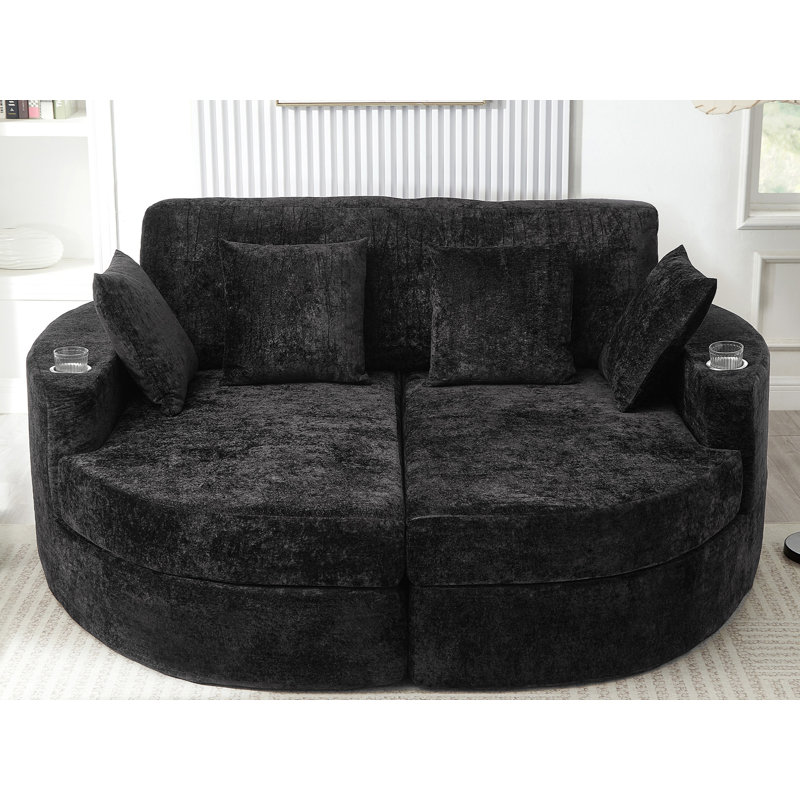 Fauteuil demi-tonneau rembourré avec porte-gobelets, Noir