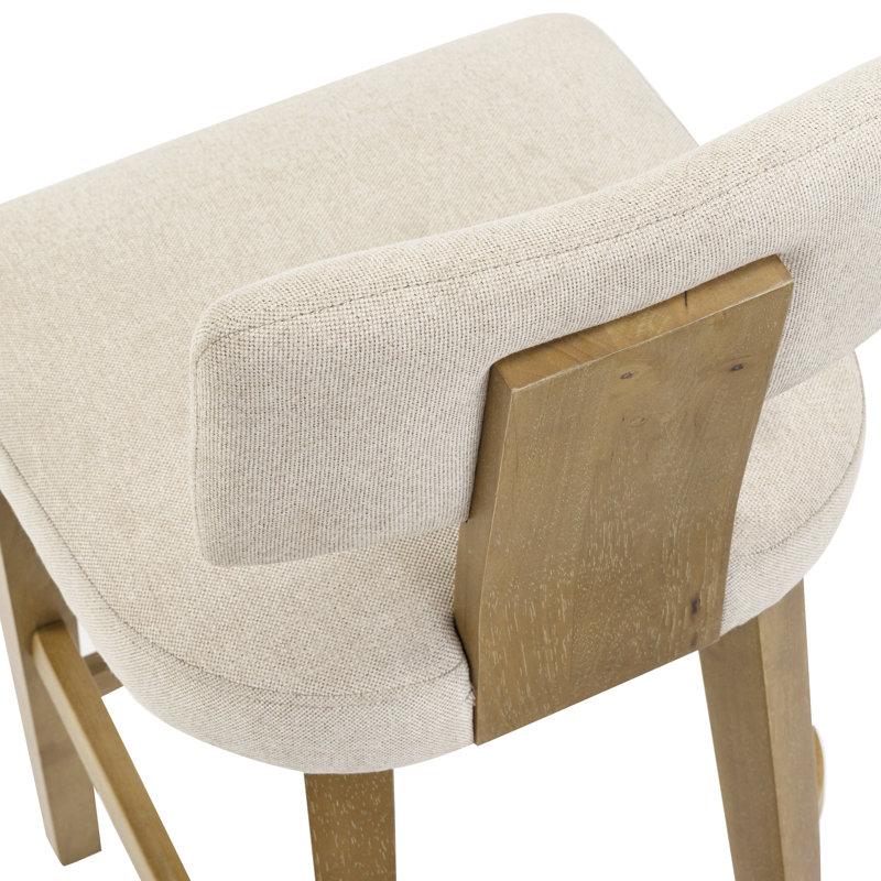 Ensemble de tabouret de comptoir en bois cintré avec pieds en bois massif et revêtement en lin, Set of 2