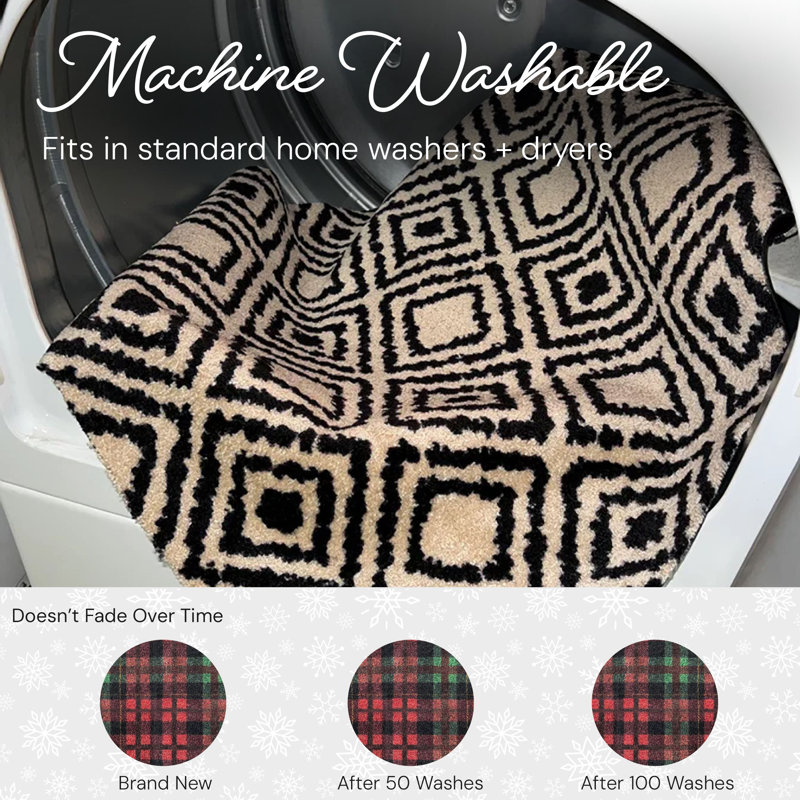 Vintage Christmas Plaid One-Piece Washable Runner, Rectangle 6'3'' x 2'4''