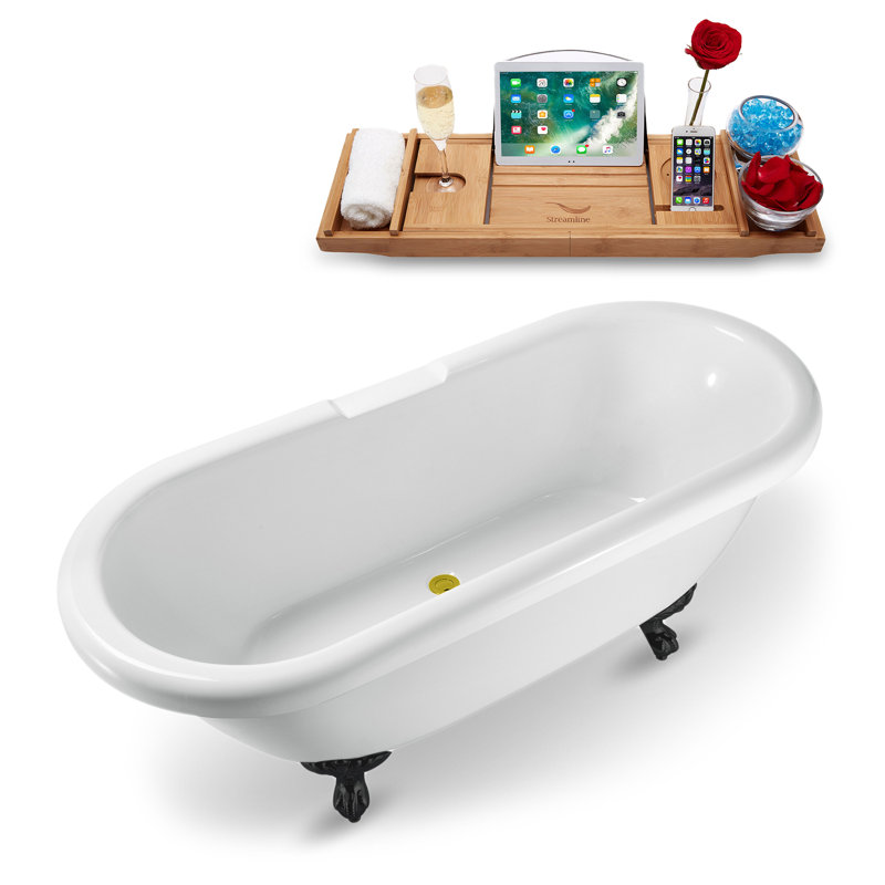66.9'' x 29.1'' Soaking Acrylic Bathtub, Matte Black, Polished Gold