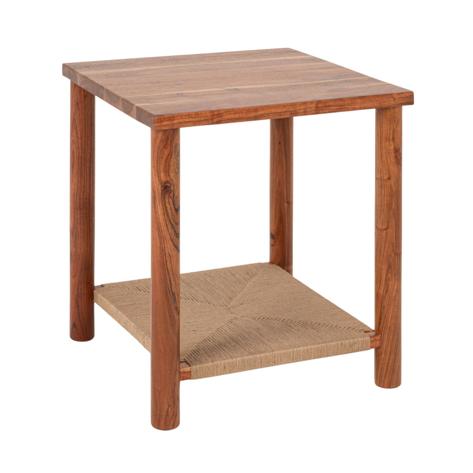 Square Acacia Wood And Jute Side Table