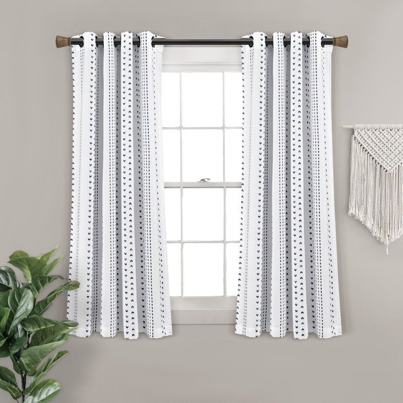 Semi Sheer Curtain Pair, Navy/White, 52" W x 63" L