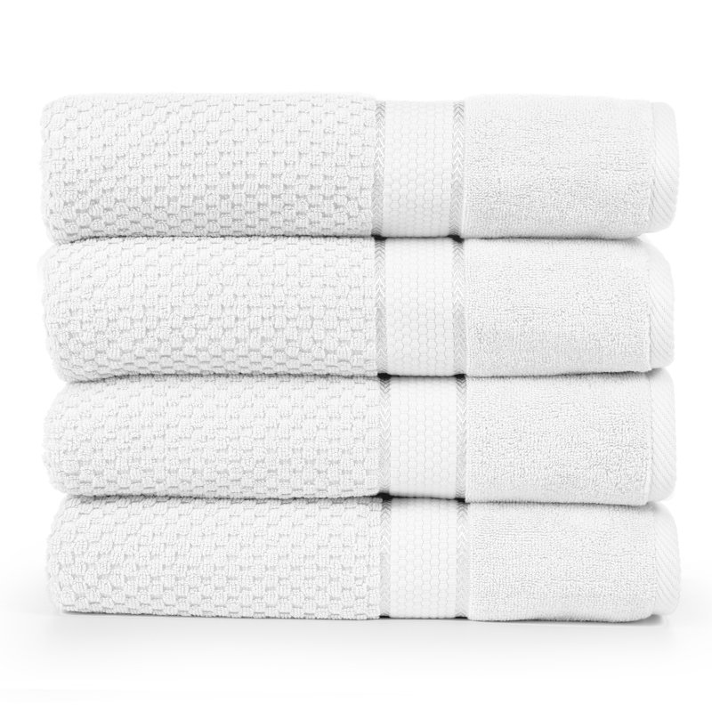 Collection de serviettes texturées 100% coton Mulaayam, Essuie-mains - paquet de 4, Blanc