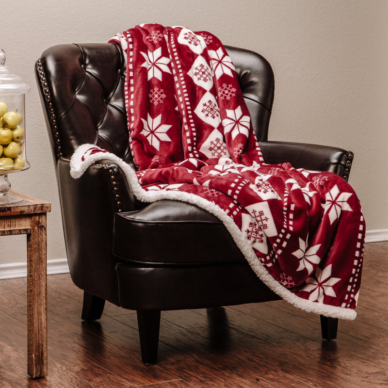 Holiday Red and White Fleece Sherpa Throw Blanket 50" x 65"