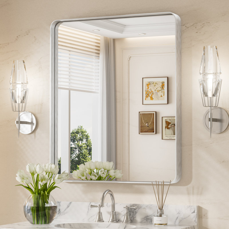 Miroir d'appoint Tyro, 36 po x 30 po, Argent, Rectangulaire