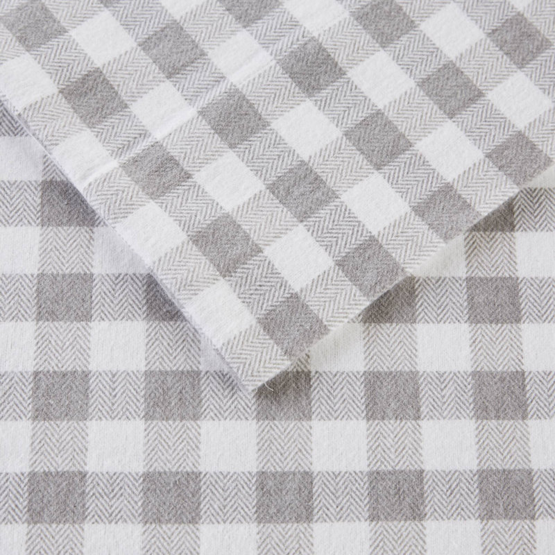 Twin Gray Herringbone Check Cotton Flannel Bedding Set