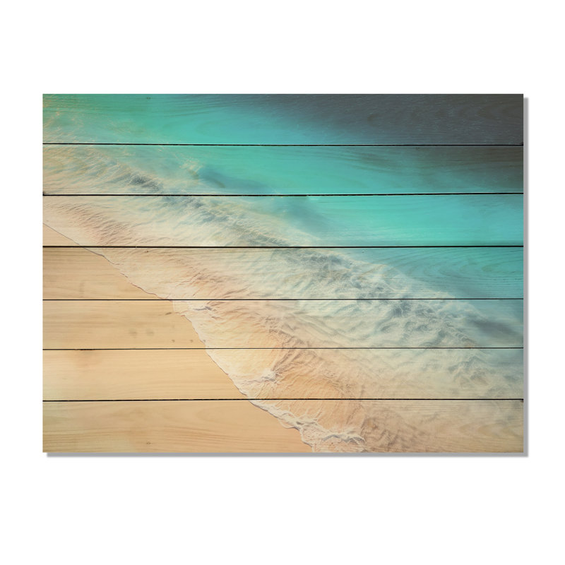 Tropical Beach, vue aérienne des vagues IV - plage et océan sur bois, H 34 po x l 44 po