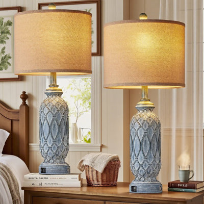 Set Of 2 Farmhouse Table Lamps With USB Charging Ports, 3-Way Dimmable Touch Control, Rustic Nightstand Lamps For Bedroom Living Room (Bulbs Included)