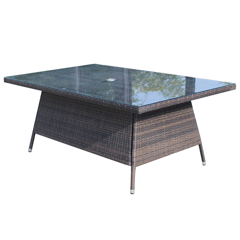 Myrtlene Patio Table, PE Rattan Dining Table, Outdoor Patio Table, Tempered Glass, Brown