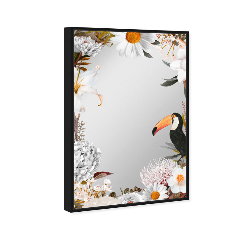 Tucan White Floral Animals Framed Mirror by Oliver Gal, Black