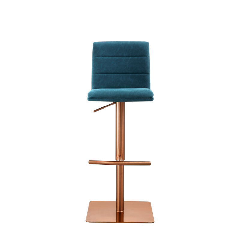 Tabouret tournant à hauteur réglable Kristen, Or rose, Bleu sarcelle