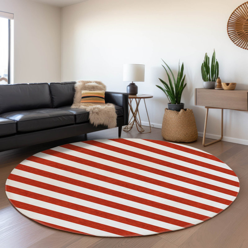 Tapis rouge Cerrito AMF528 lavable à la machine de qualité supérieure, Rond 8 pi