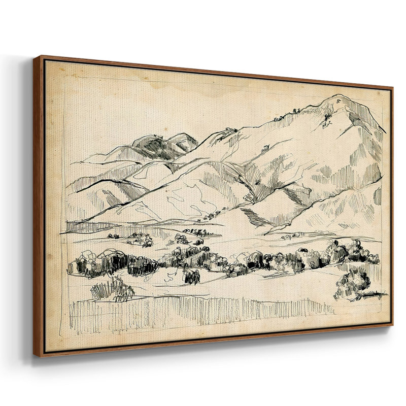 Croquis de montagne I, Pas de tapis, Toile avec cadre noyer, H 25 po x l 37 po x P 2 po