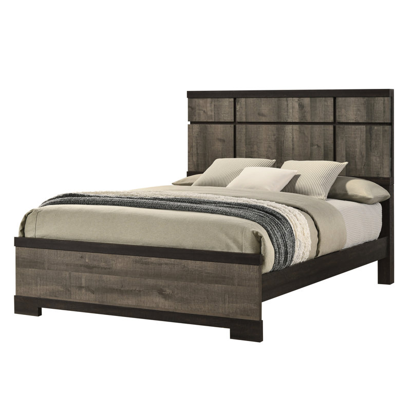 Structure de lit grand moderne, tête de lit à panneau en ébène gris, solution pour chambre à coucher contemporaine, sommier tapissier nécessaire, tête de lit simple à assembler, ébène et tons, décor rustique,