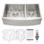 Évier de cuisine double à double cuve - Évier de cuisine en acier inoxydable 33 po x 20 po à tablier frontal encastrable à double cuve de calibre 18 avec deux cuves profondes de 9 po