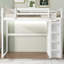 Lit mezzanine double en bois avec garde-robe intégrée et tablettes de rangement, lumière DEL