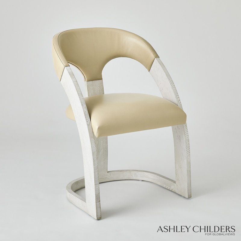 Delia Dining Chair-Ebony Cerused Leather, White, Cream