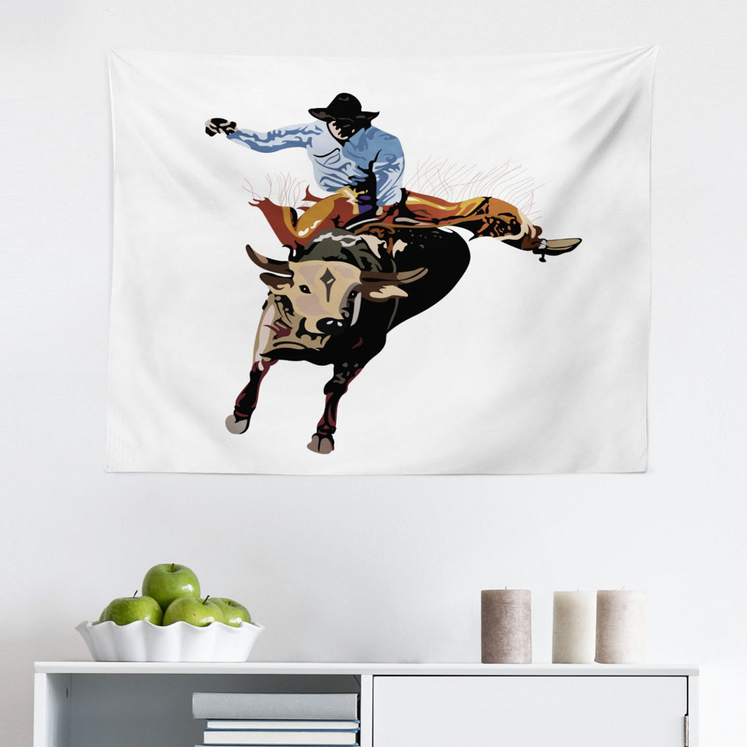 Wandbehang Yea Haw Cowboy Bucking Bull Western Sports Amerikanisch