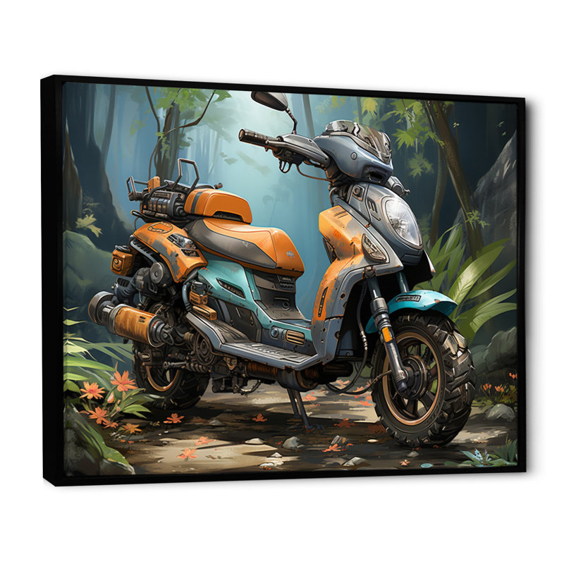 Scooter dans Wild Adventure Seeker I - impression, H 34 po x l 44 po x P 1,5 po, Cadre flottant noir