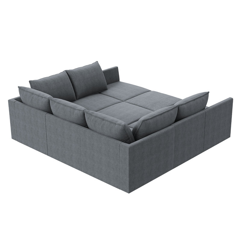 Canapé modulaire avec repose-pieds Larchmere, Mélange de polyester gris bleuté