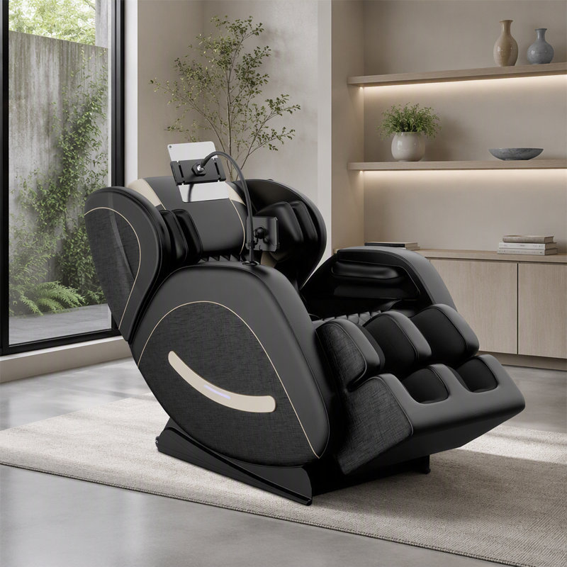 Fauteuil de massage inclinable de 28,53 po de largeur, finition noire, système de pression d'air complet en similicuir, Black