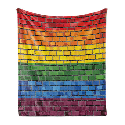 Ambesonne Brick Wall Fleece Throw Blanket Gay Pride Flag Rainbow Multicolor