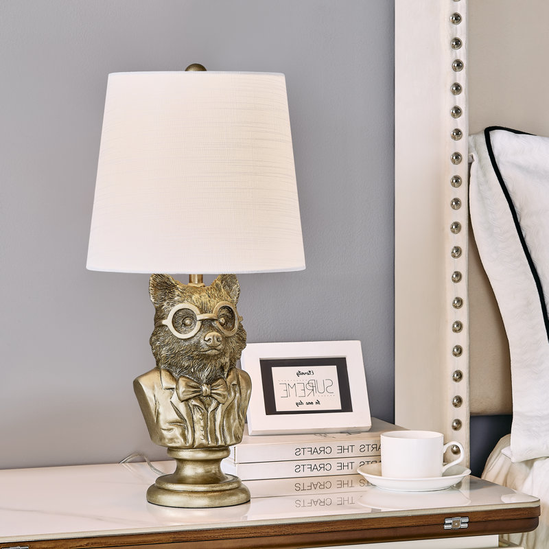 Lampe de table buste en résine 20 po avec abat-jour en lin, Doré, Blanc