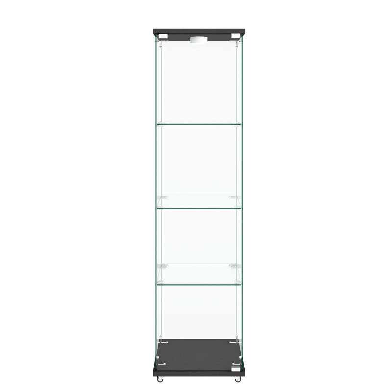 Stylish Easy - To Clean Tempered Glass Display Cabinet With Remote Controlled Led Lights, 4 Shelf, For Showcasing Wine Bottles And Medals Modern Black Control 1 Door 45 Pound Load Bearing Per Assemble