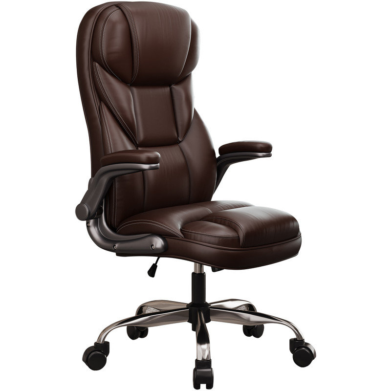 Dourous High Back Faux Leather Ergonomic Executive Swivel Office Chair With Lumbar Support Adjustable Arms, Brown