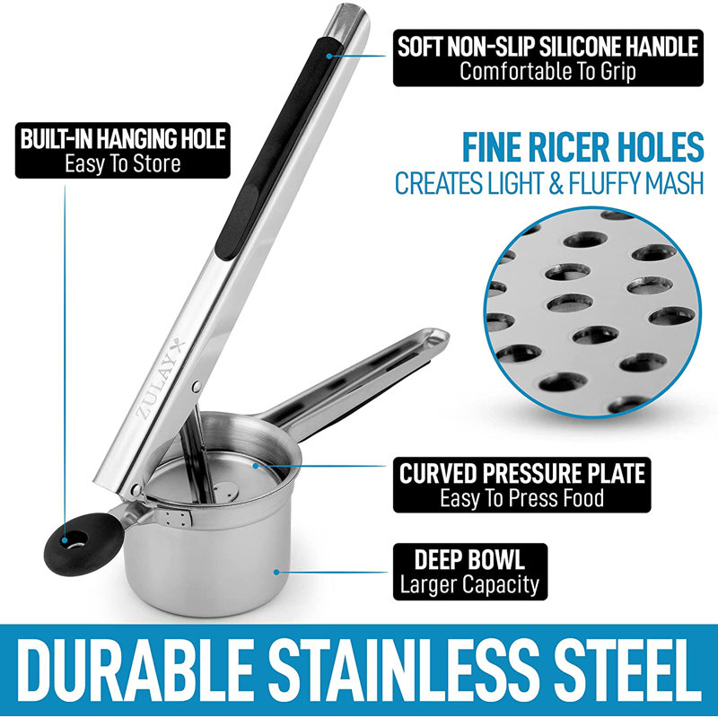 Large Stainless Steel Potato Ricer with Non-Slip Handle