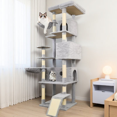 Tour pour chat gris avec grattoir et plateforme supérieure - Stable pour que plusieurs chats puissent en profiter 84 po, arbre à chat, poteaux, grand, structure, jeu de chat