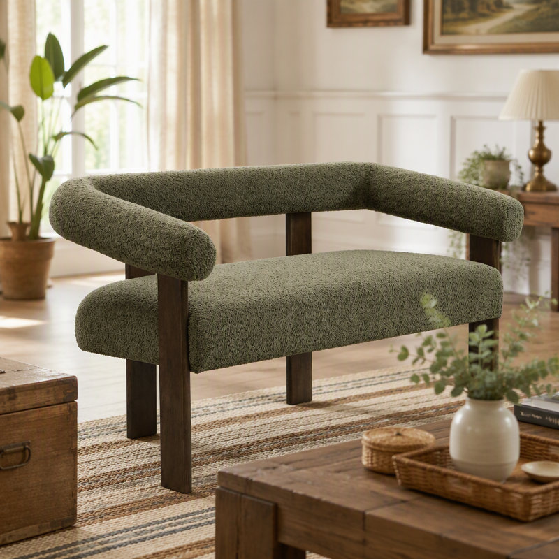 causeuse ronde avec accoudoirs, Tissu vert, Brun