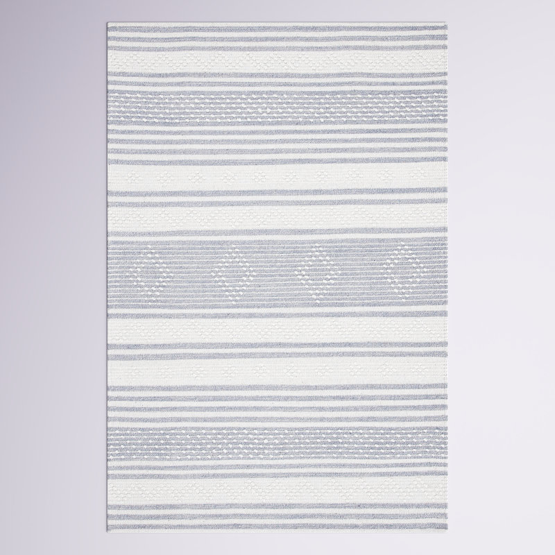 Adamsville Striped Hand-Woven Wool/Cotton Cream/Gray Area Rug, Rectangle 8' x 10'