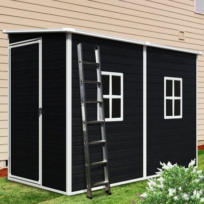 4X8ft Outdoor Shed. Waterproof, Lockable. -. Two-Window, Ventilation For Yard, Lawn, Patio - Black 8X4 Ft Resin Lockable, Waterproof.