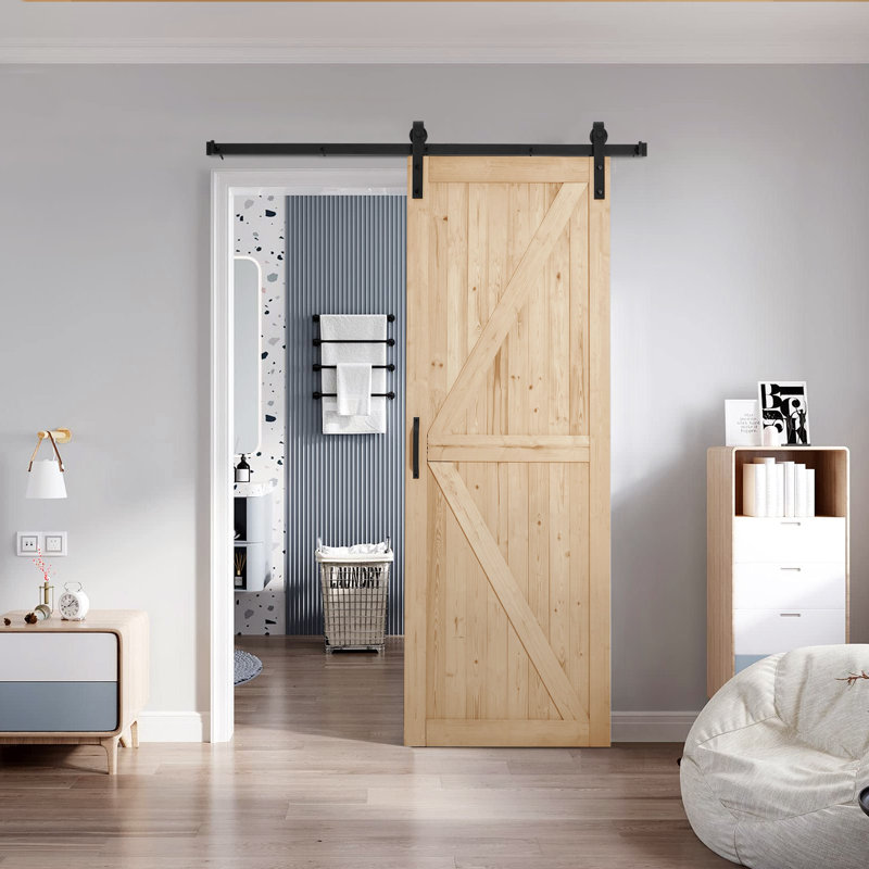 Natural Unfinished Solid Wood Sliding Barn Door with Hardware Kit