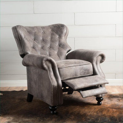  Fauteuil inclinable à accoudoir compact en cuivre et à dossier simple, revêtement en microfibre, gris froid