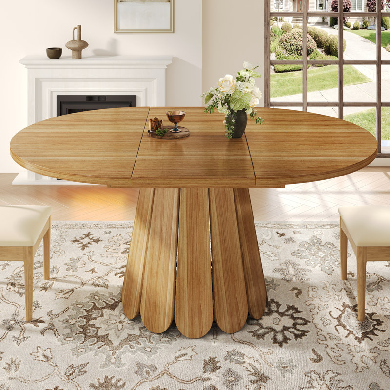 Extendable Round Dining Table, Honey Brown