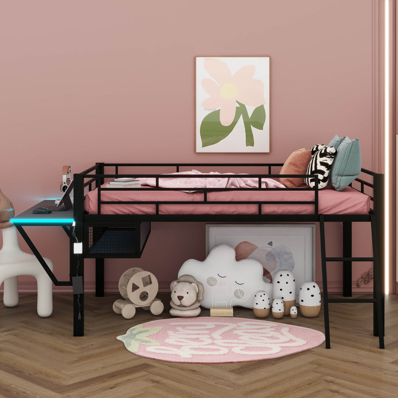 A Mid-Height Gaming Loft Bed Featuring A Built-In Desk And LED Lighting, Full 