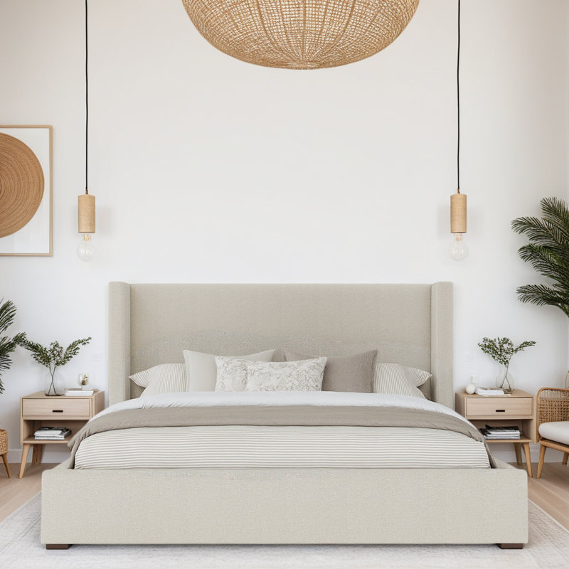 Aylet Low Upholstered Bed, Boucle Off White, Queen