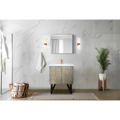 Meuble-lavabo rustique 30 po Large avec comptoir en quartz blanc teinté, robinet en or rose et miroir hexagonal de 28 po x P 20 po pour comptoir de salle de bain, connexion Wi-Fi
