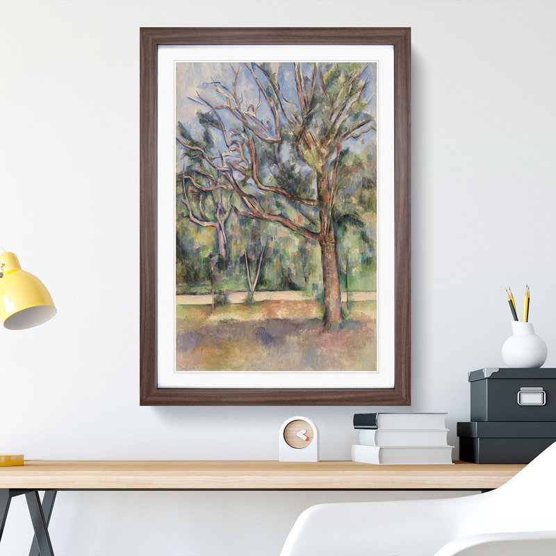 Trees and Road by Paul Cezanne - Picture Frame Painting, 48cm H x 36cm W x 2cm D, Walnut