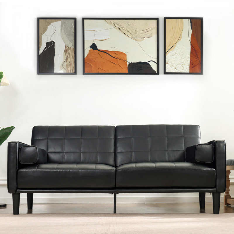 Canapé à accoudoirs carrés en cuir 70 po Modern, Noir, noir, noir, noir