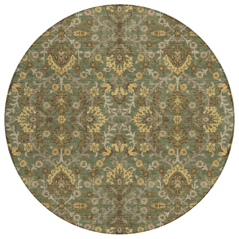 Machine Washable Indoor/Outdoor Chantille ACN2634 Global Rug, Olive, 8' Round