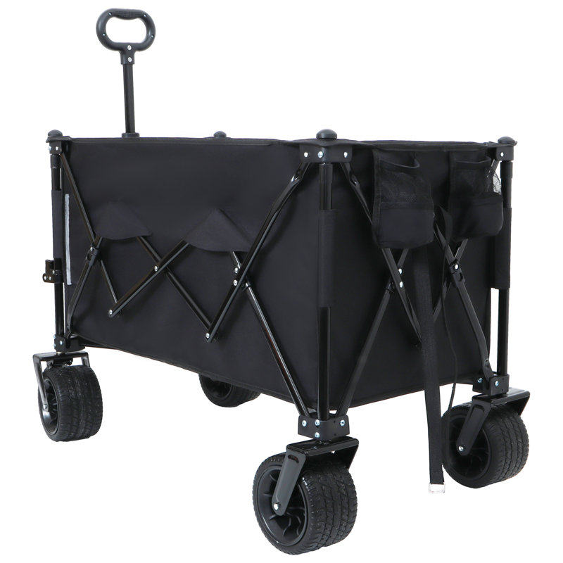 Chariot de jardin pliable avec roues robustes et capacité de charge de 480 lb, chariot utilitaire portable pour le camping, les sports, l'épicerie, noir