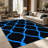 1PC Bright Blue Curved Geometric Trellis area rugs for Living Room, Soft and Comfortable, Suitable for all seasons, easy-to-maintain, machine washable Indoor floor mat, Under Table Farmhouse suitable for dining table, bedroom, entryway, patio,-129934887