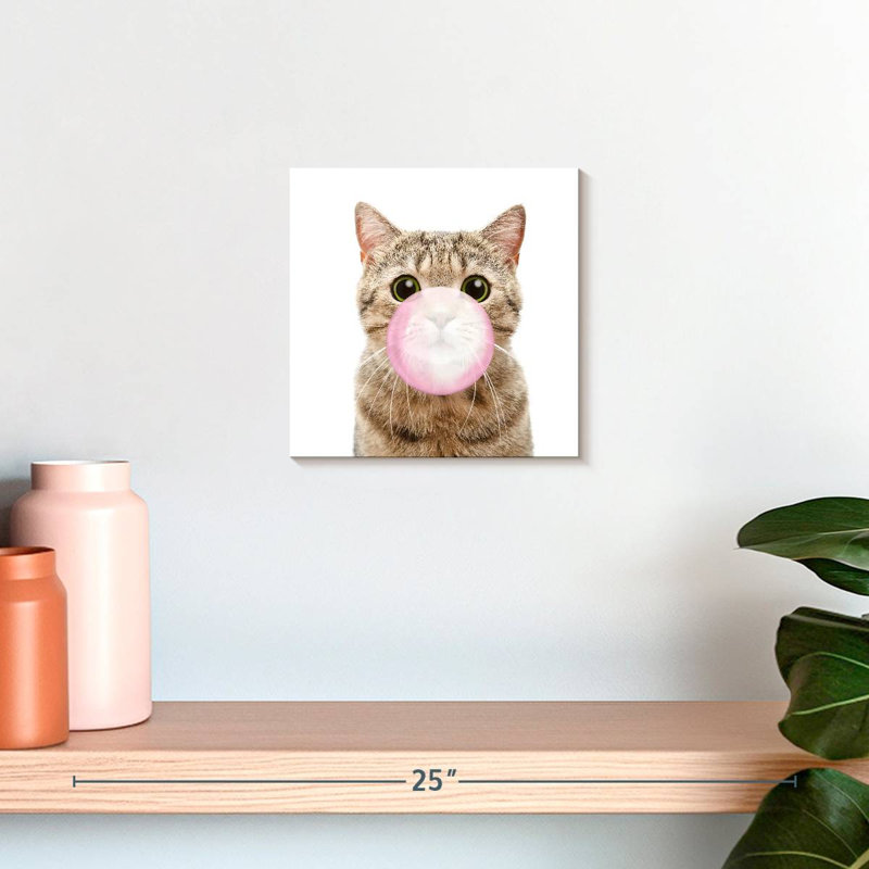 Bubble Gum Kitty - Impression sur toile tendue, H 10 po x l 10 po x P 1,25 po