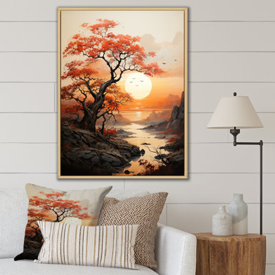 Orange Tree Moon Silhouette Landscape IV - Floral Wall Art Prints
