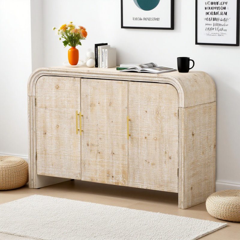 Buffet 47,2 "en bois avec rangement, Bois naturel délavé