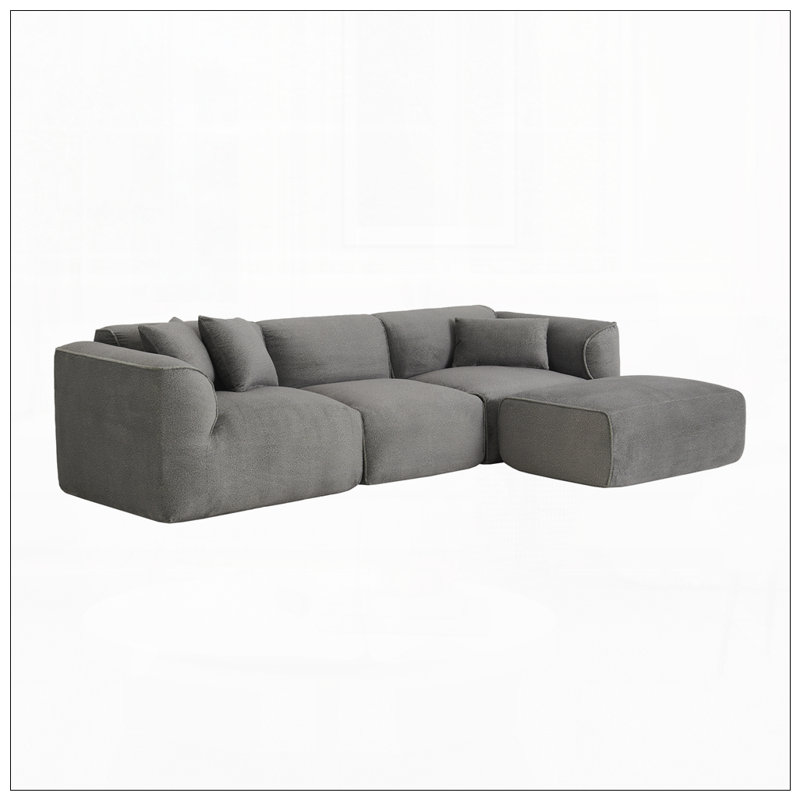 Canapé 4 places avec coussins Boneless, Polyester gris
